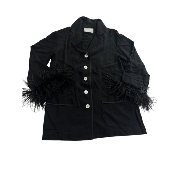 Sleeper Party Pajama Shirt with Double Feathers in Black